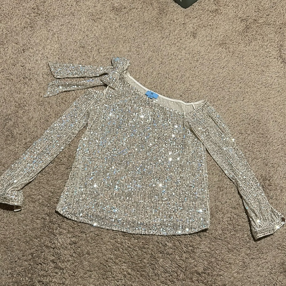 Cece Sequin Off the Shoulder Top
